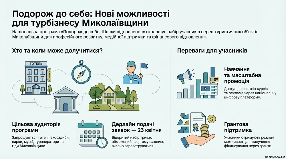 Туристичні бізнеси Миколаївщини запрошуються до участі в національній програмі «Подорож до себе. Шляхи відновлення» (фото)