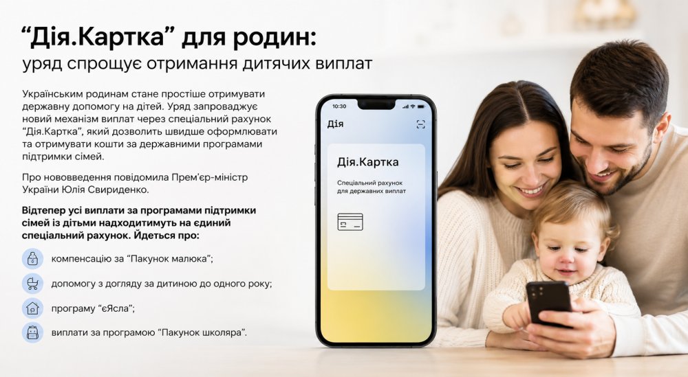 «Дія.Картка» для родин: уряд спрощує отримання дитячих виплат