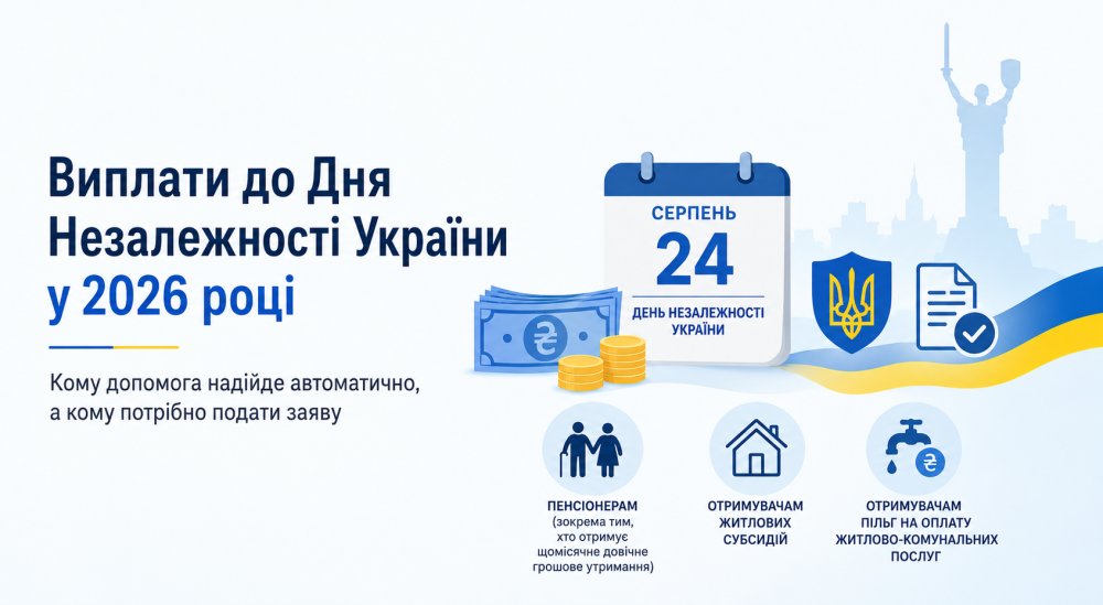 Виплати до Дня Незалежності України у 2026 році: кому допомога надійде автоматично, а кому потрібно подати заяву